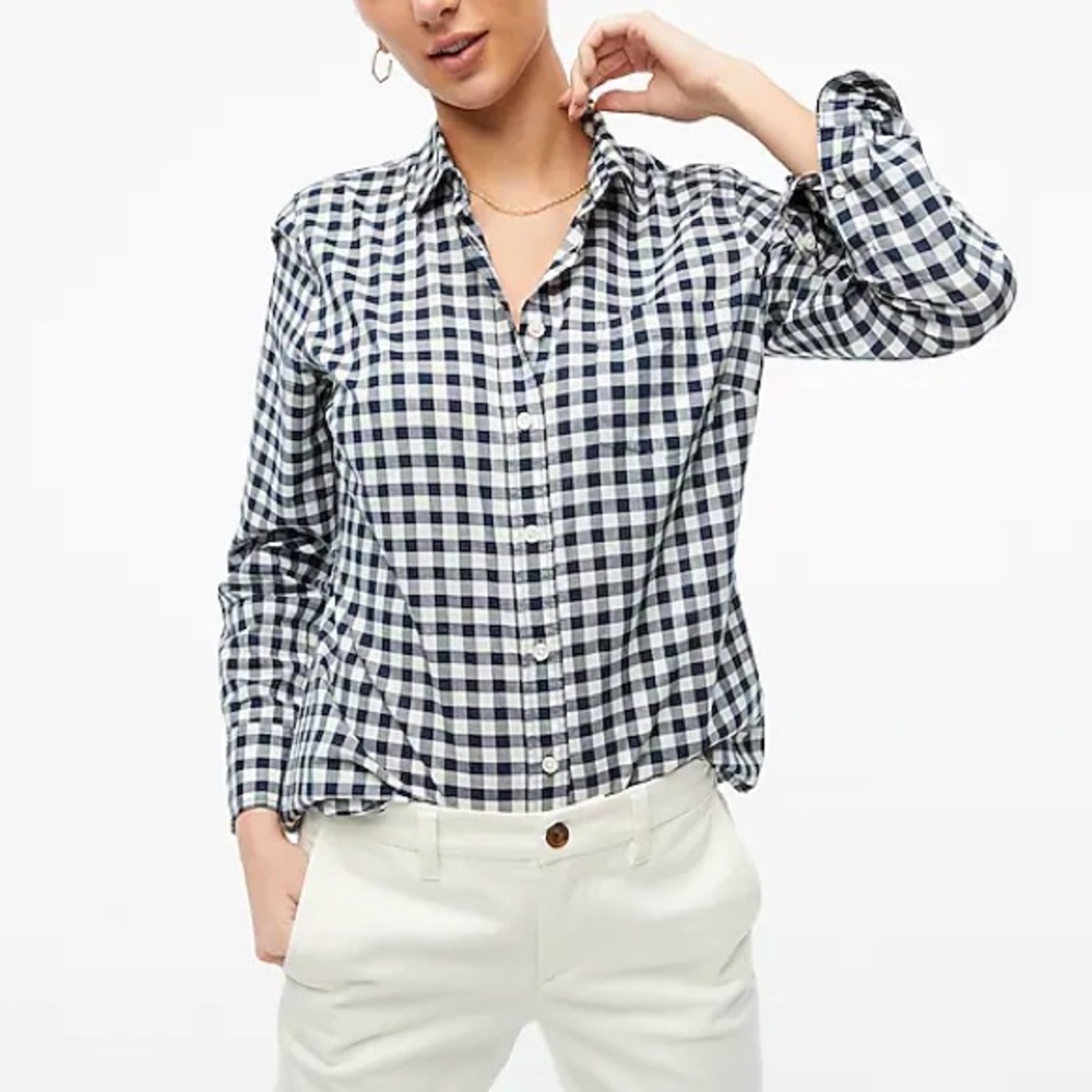 J. Crew Factory Navy Gingham Button-down